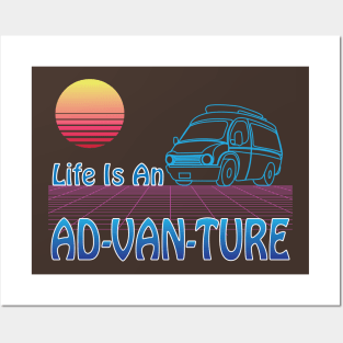 Vanlife Retro Life is an Ad-Van-Ture Blue Camper Van sunset Posters and Art